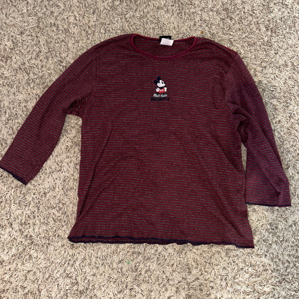 VINTAGE Disney Burgundy Long Sleeve Tee with Mickey Mouse “big cheese”